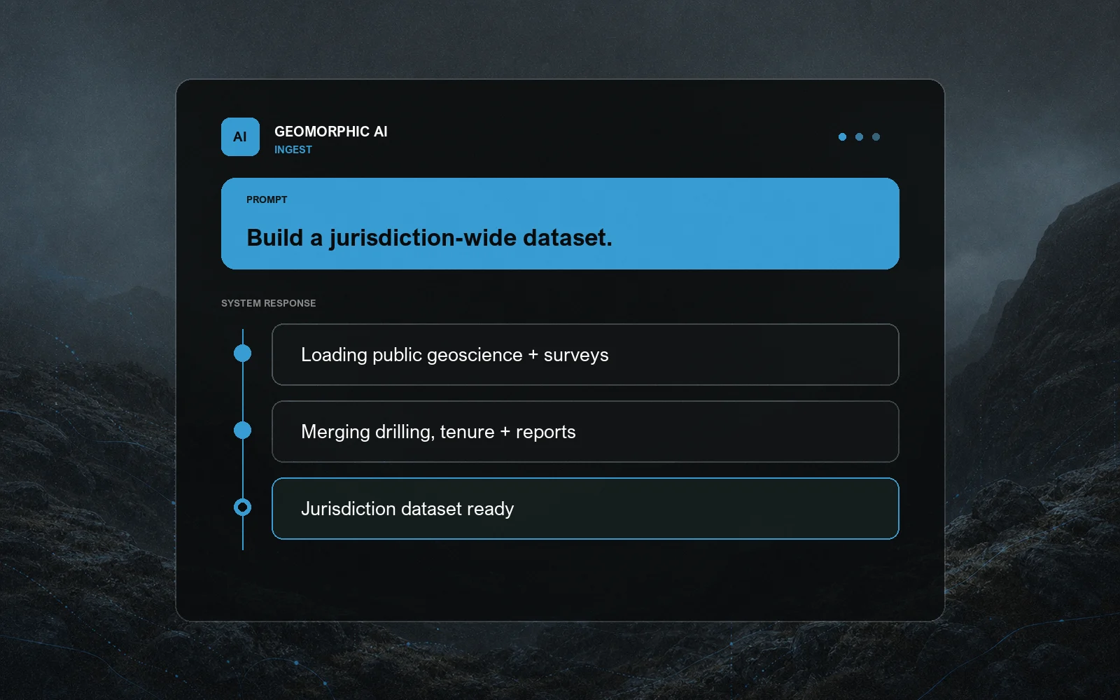 Geomorphic AI ingest prompt and system response